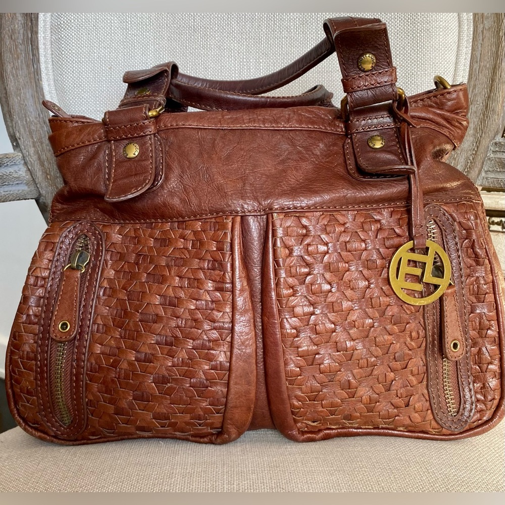 Elliott Lucca woven brown leather bag. In great used condition.
